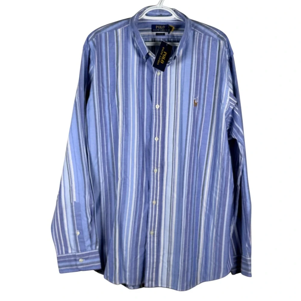 Polo Ralph Lauren Oxford Shirt Button Down Mens XXL Blue Striped Classic Fit NEW